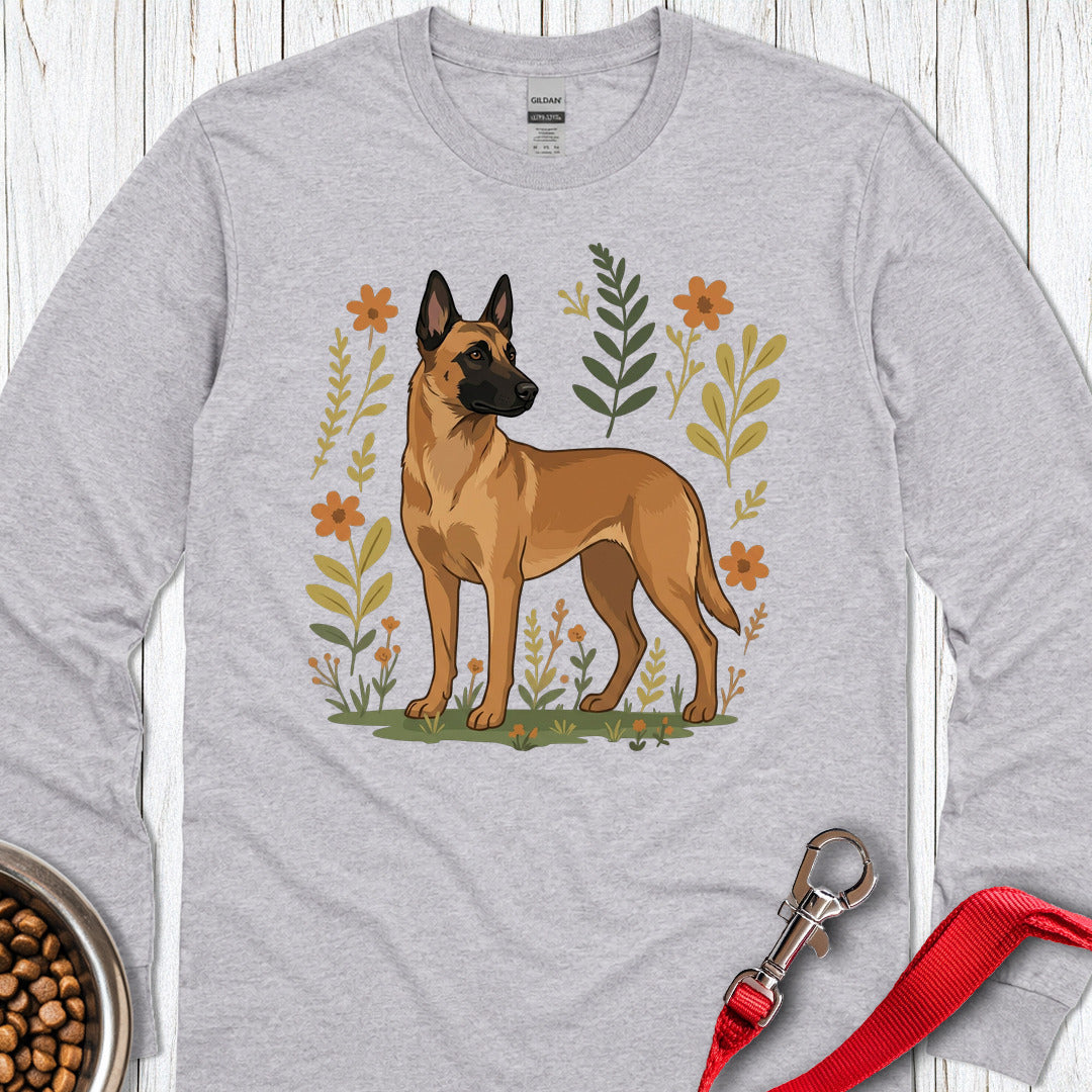 Belgian Malinois Flowers Long Sleeve — Sport Grey