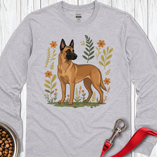 Belgian Malinois Flowers Long Sleeve — Sport Grey