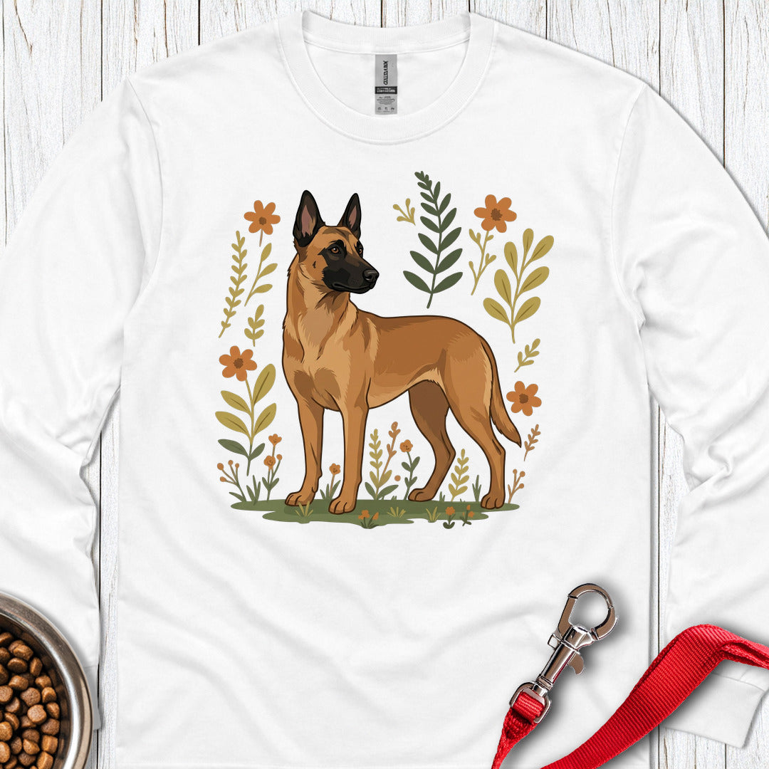 Belgian Malinois Flowers Long Sleeve — White