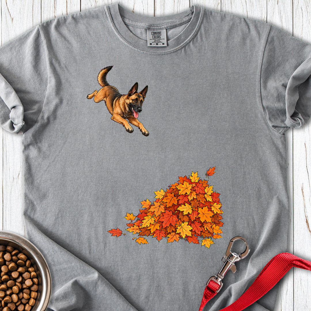 Belgian Malinois Leaf Pile Premium Tee — Grey