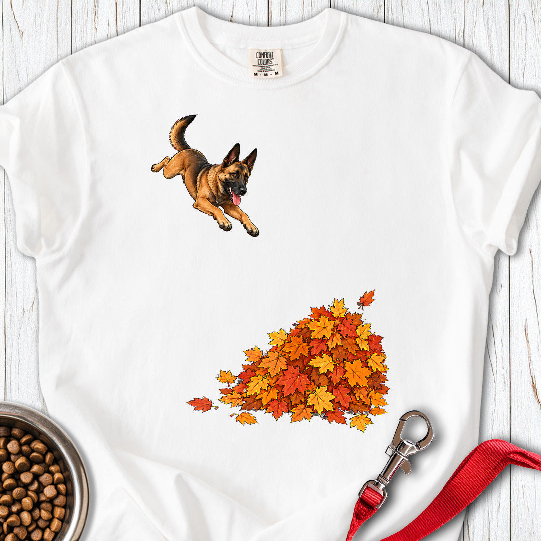 Belgian Malinois Leaf Pile Premium Tee — White