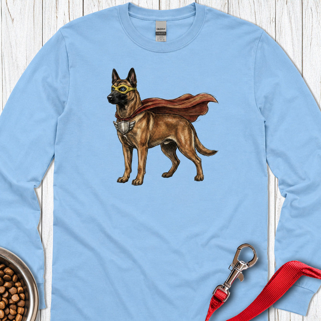 Belgian Malinois Superhero Long Sleeve — Carolina Blue