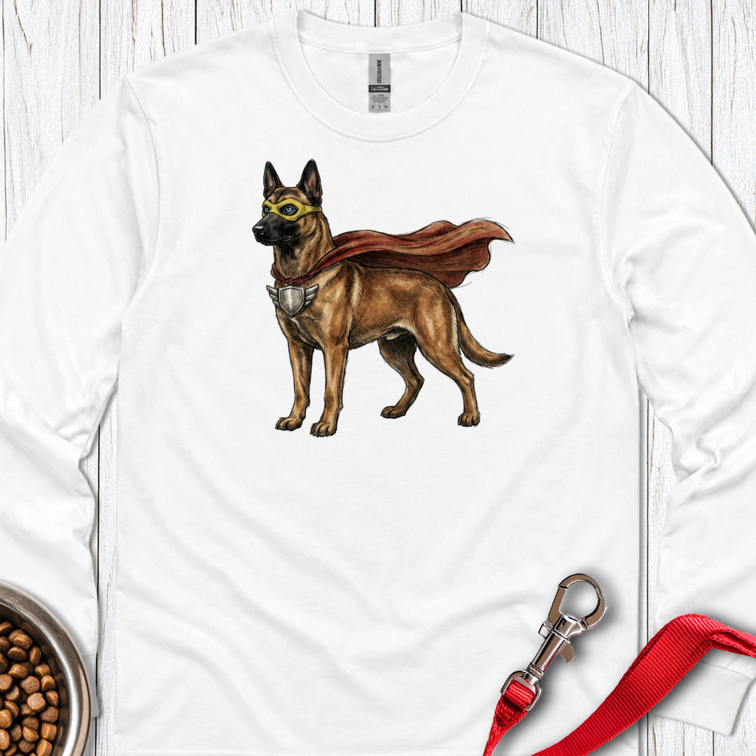 Belgian Malinois Superhero Long Sleeve — White