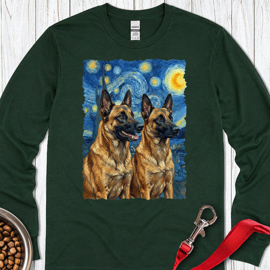 Belgian Malinois Van Gogh Long Sleeve — Forest Green