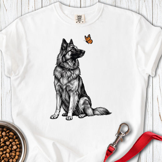 Belgian Tervuren Butterfly Premium Tee — White