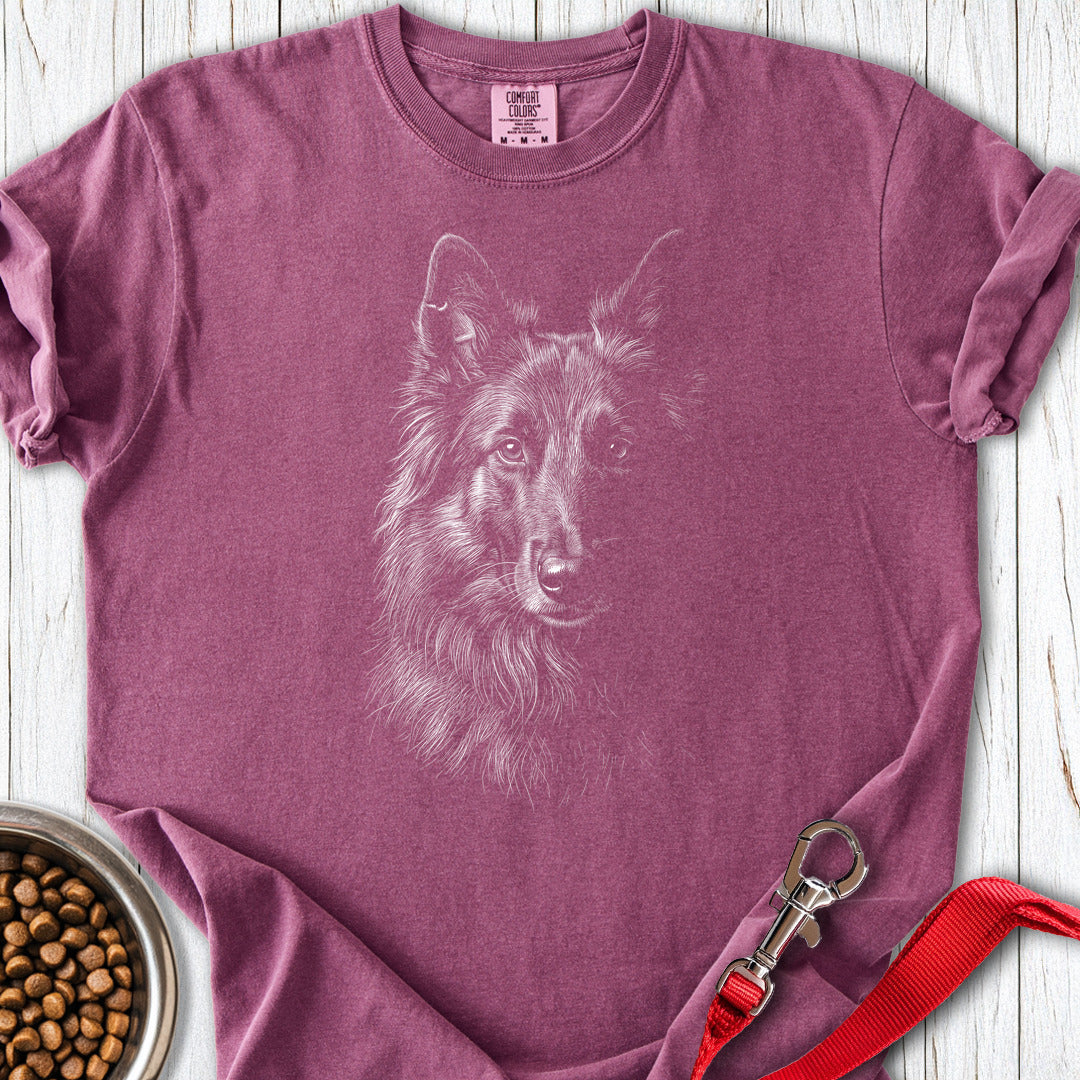 Belgian Tervuren Engraved Premium Tee — Berry