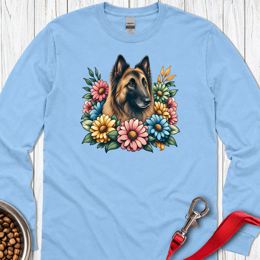 Belgian Tervuren Flower Wreath Long Sleeve — Carolina Blue