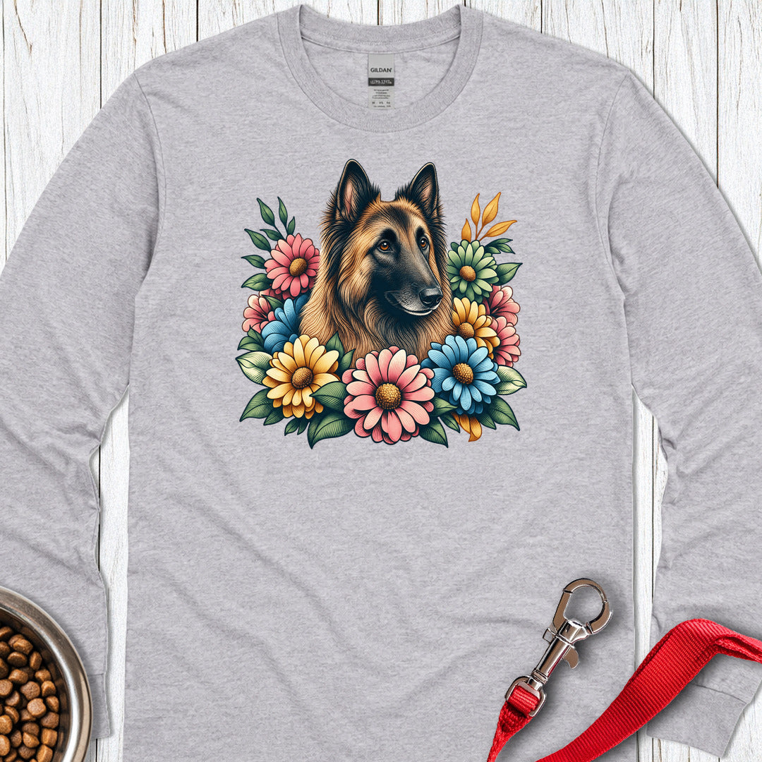 Belgian Tervuren Flower Wreath Long Sleeve — Sport Grey