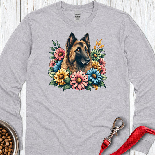 Belgian Tervuren Flower Wreath Long Sleeve — Sport Grey