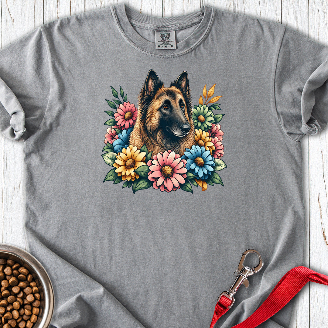 Belgian Tervuren Flower Wreath Premium Tee — Grey