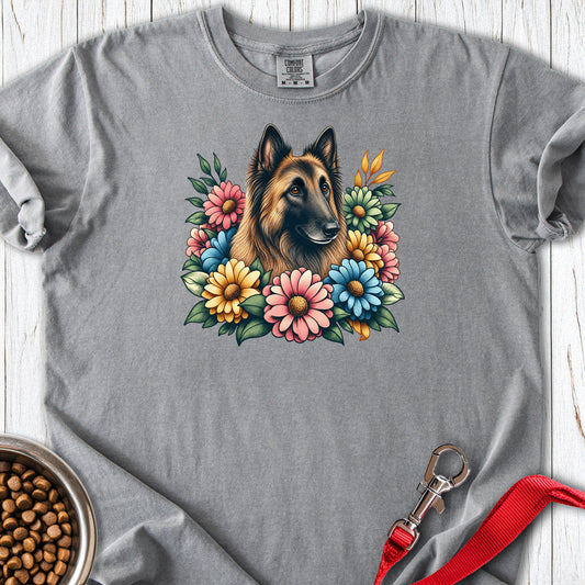 Belgian Tervuren Flower Wreath Premium Tee — Grey