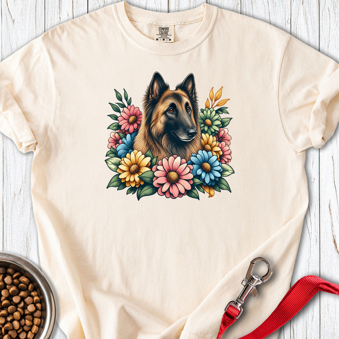 Belgian Tervuren Flower Wreath Premium Tee — Ivory