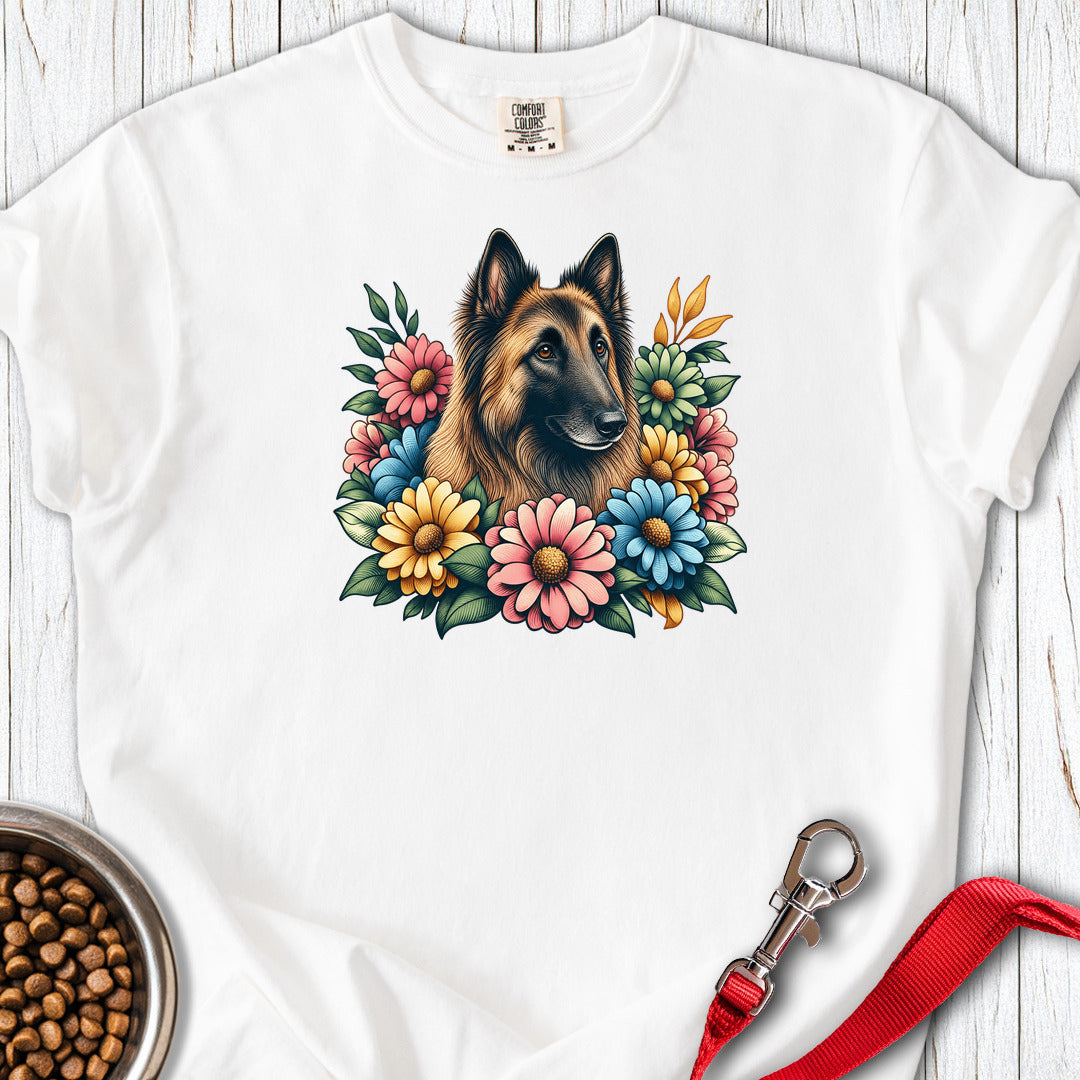 Belgian Tervuren Flower Wreath Premium Tee — White
