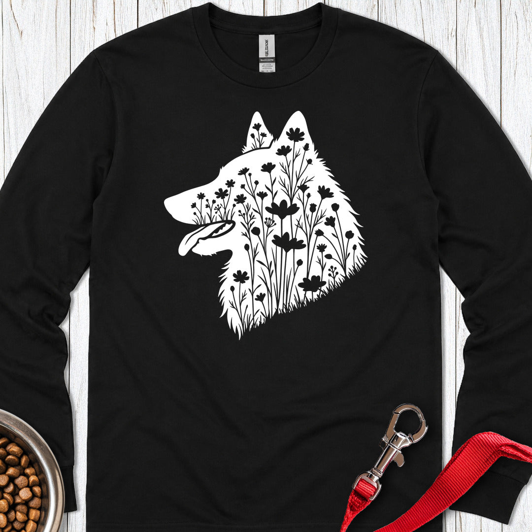 Belgian Tervuren Flowers Long Sleeve — Black