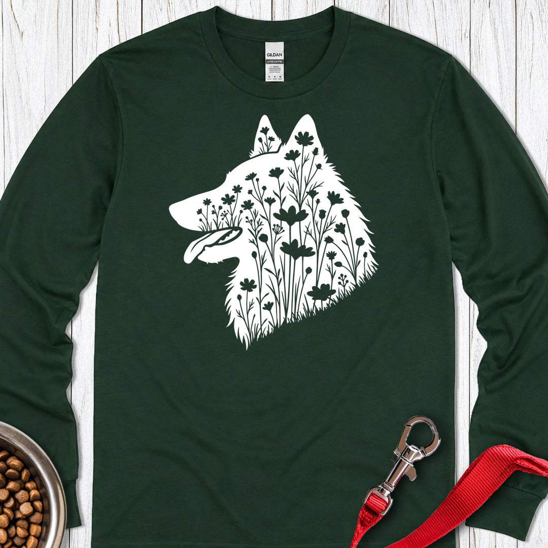Belgian Tervuren Flowers Long Sleeve — Forest Green