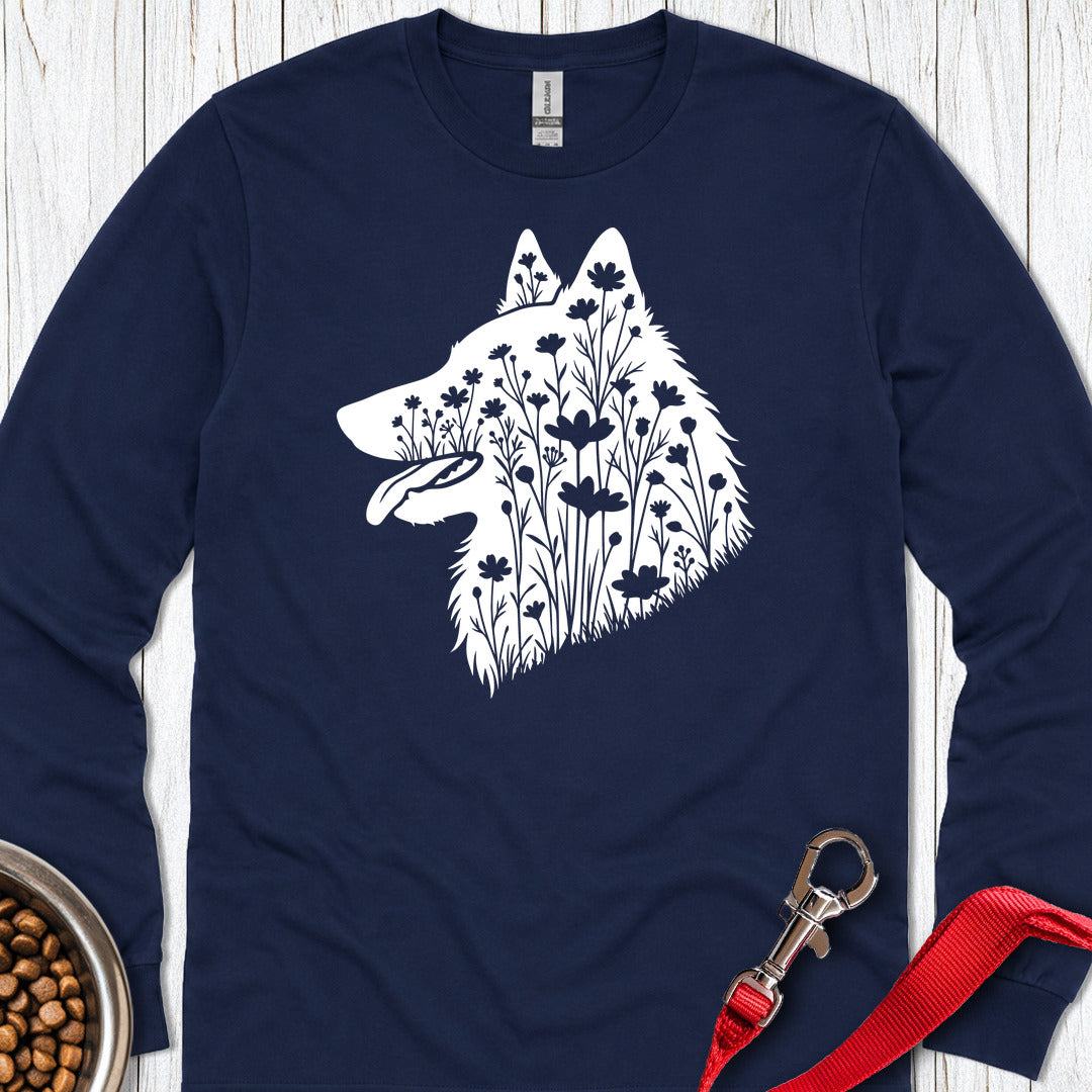 Belgian Tervuren Flowers Long Sleeve — Navy