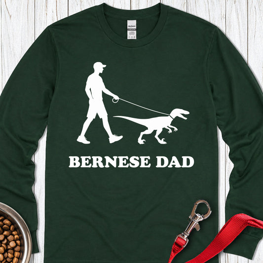 Bernese Dad Velicoraptor Long Sleeve — Forest Green