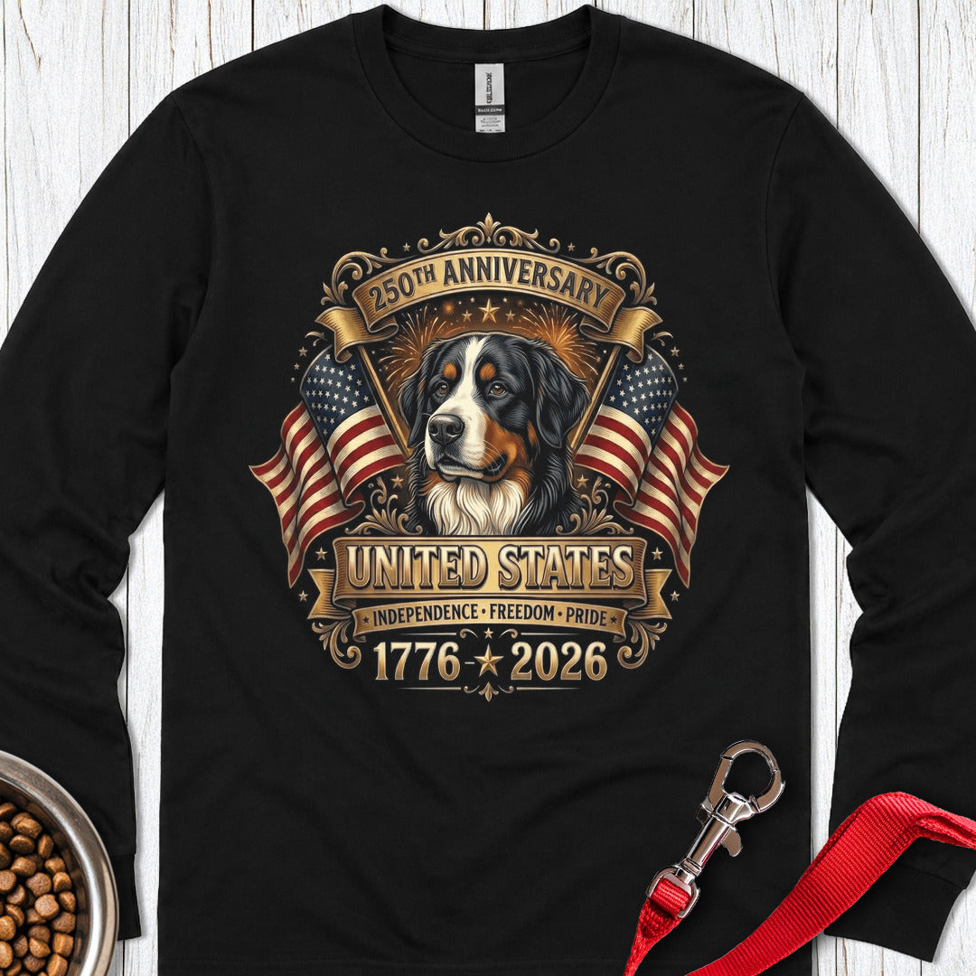 Bernese Mountain Dog 250 Years USA Long Sleeve — Black