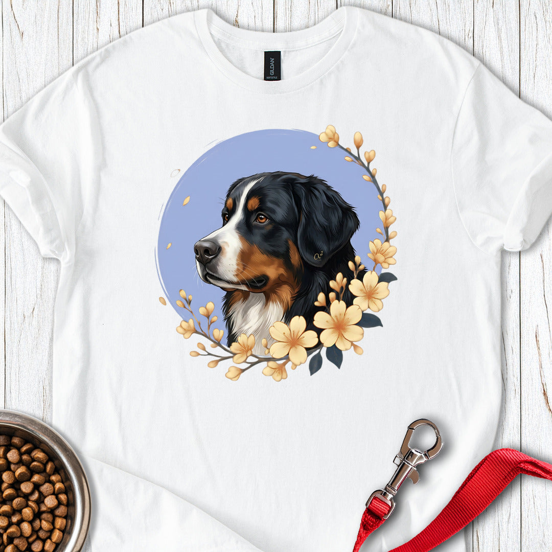 Bernese Mountain Dog Flowers White
