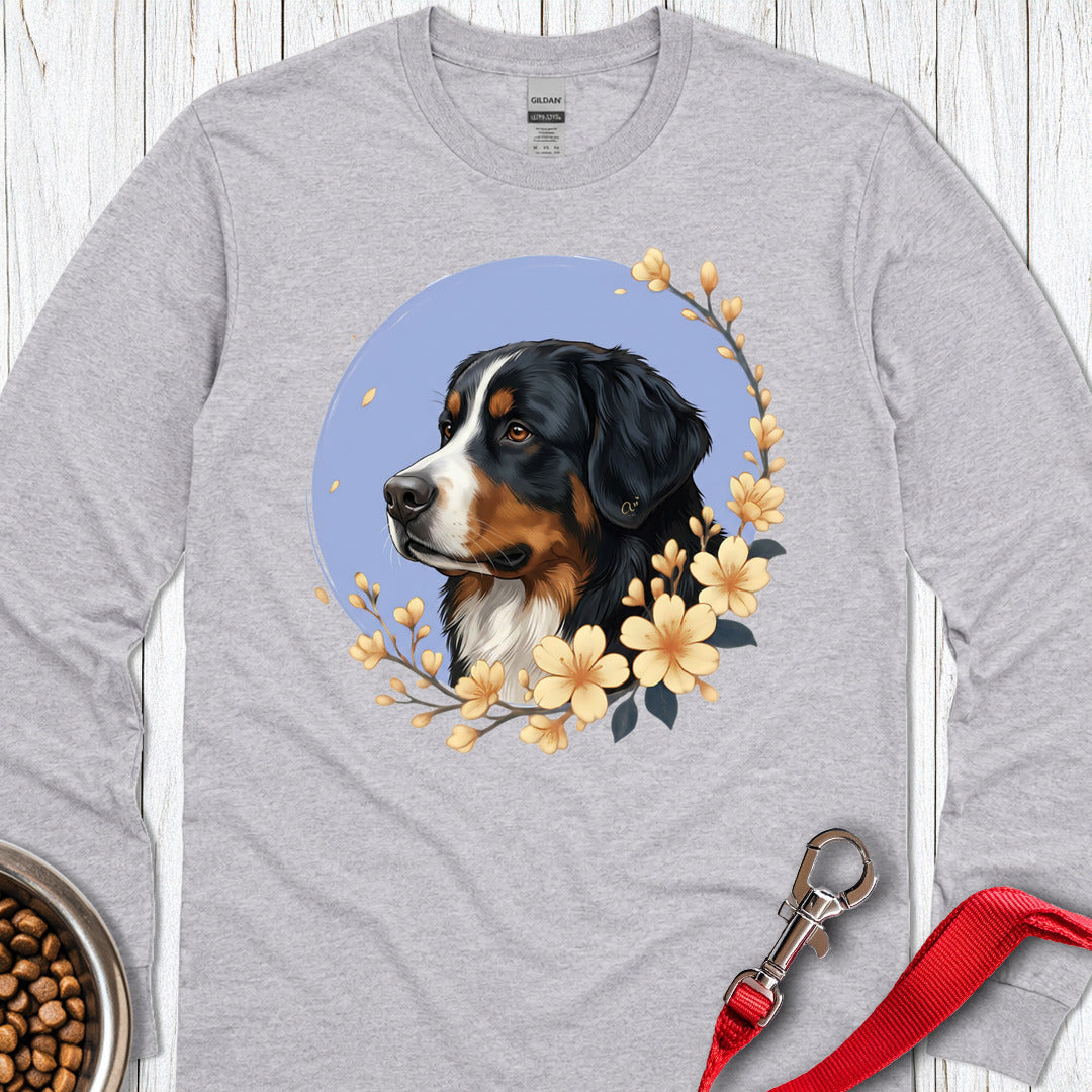 Bernese Mountain Dog Flowers Long Sleeve — Sport Grey