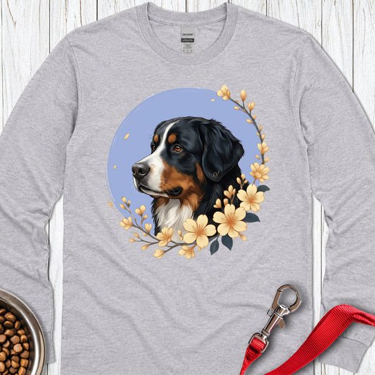 Bernese Mountain Dog Flowers Long Sleeve — Sport Grey
