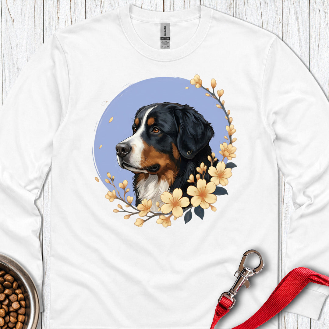 Bernese Mountain Dog Flowers Long Sleeve — White