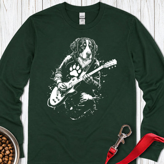 Bernese Mountain Dog Guitar Long Sleeve — Forest Green