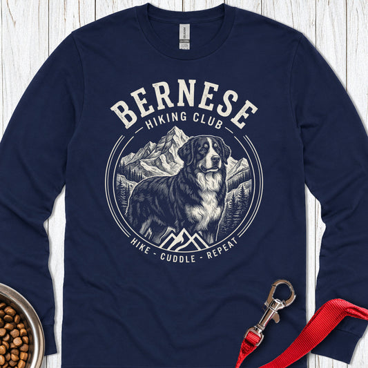 Bernese Mountain Dog Hiking Club Long Sleeve — Navy