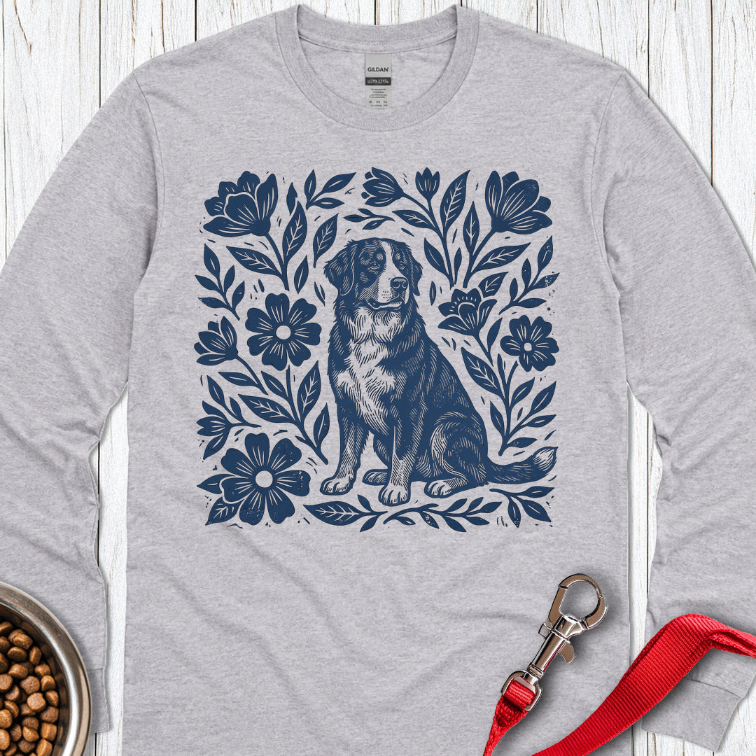 Bernese Mountain Dog Linocut Long Sleeve — Sport Grey
