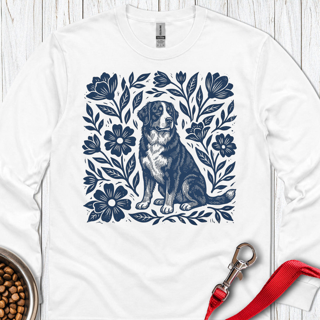 Bernese Mountain Dog Linocut Long Sleeve — White