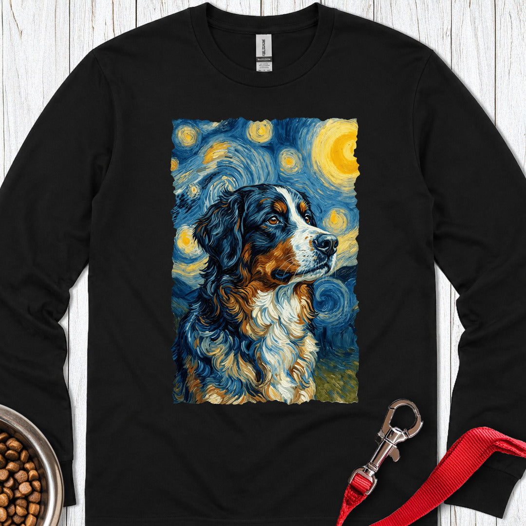 Bernese Mountain Dog Van Gogh Long Sleeve — Black