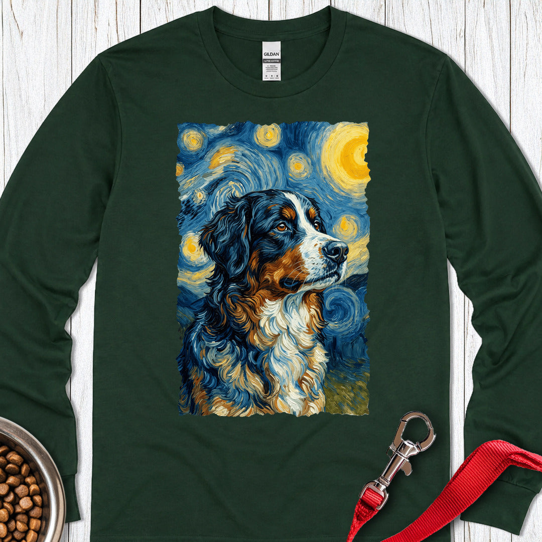 Bernese Mountain Dog Van Gogh Long Sleeve — Forest Green