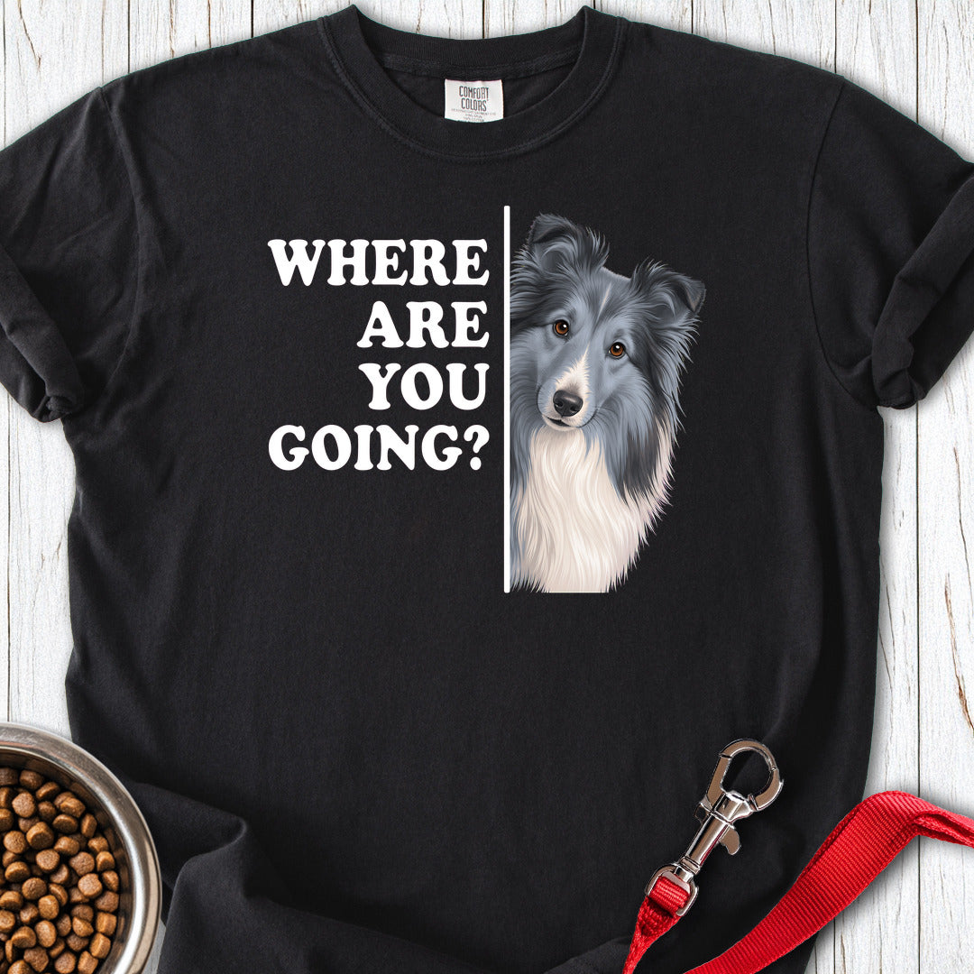 Bi Blue Shetland Sheepdog Where Are You Going Premium Tee Black