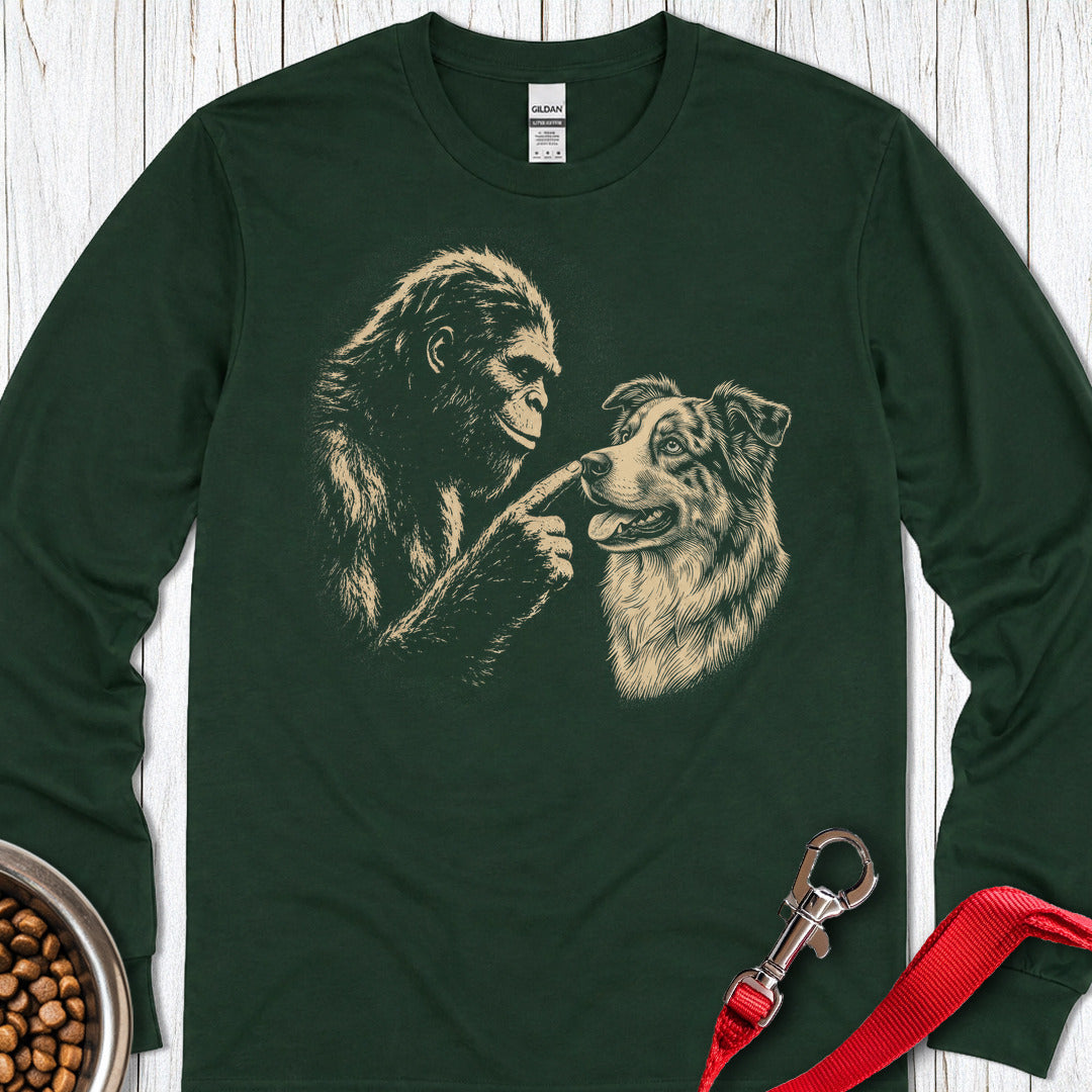 Bigfoot Boops Australian Shepherd Long Sleeve — Forest Green