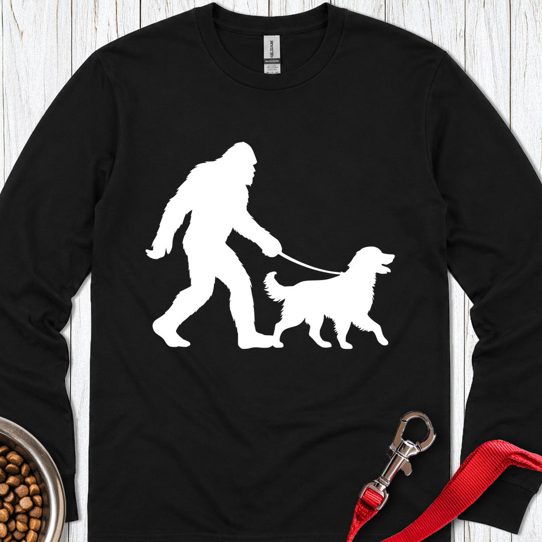 Bigfoot Walking Golden Retriever Long Sleeve — Black