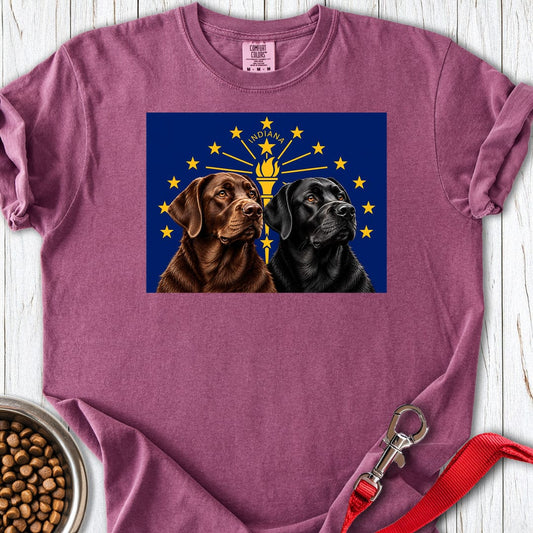 Black and Chocolate Labrador Indiana Flag Premium Tee Berry