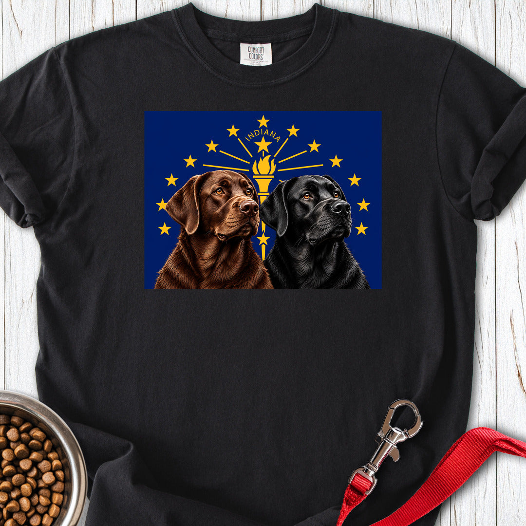 Black and Chocolate Labrador Indiana Flag Premium Tee Black