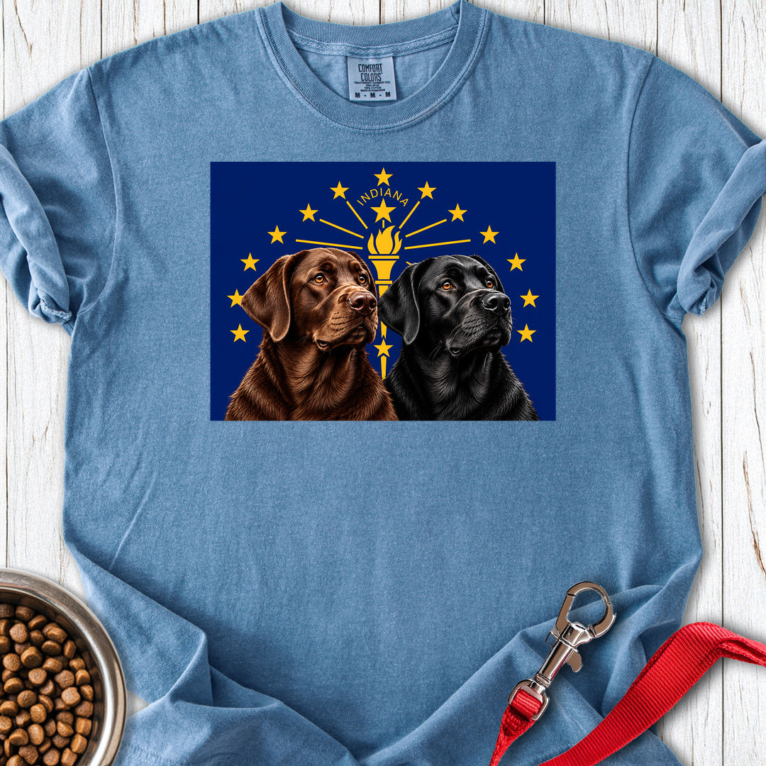 Black and Chocolate Labrador Indiana Flag Premium Tee Blue Jean