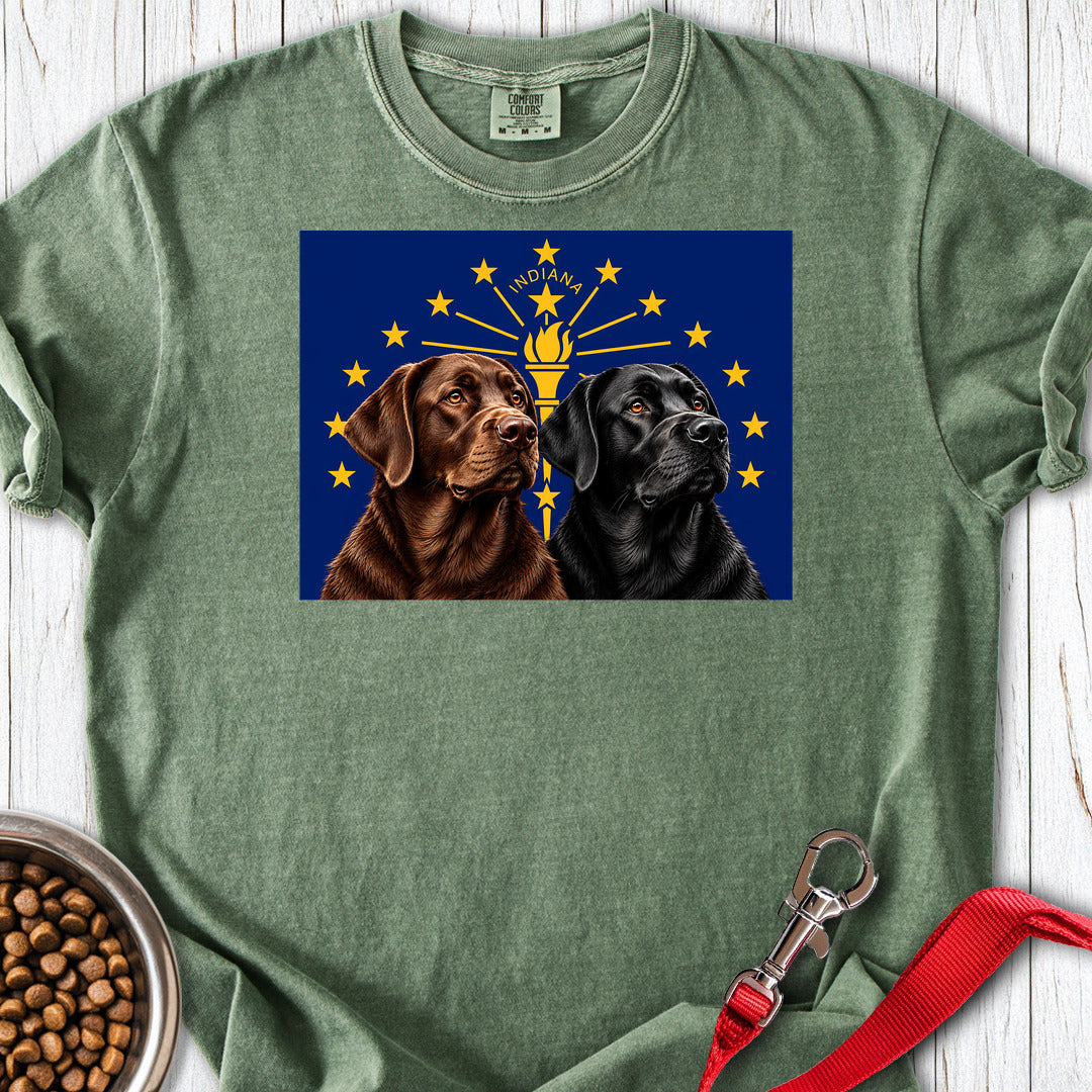 Black and Chocolate Labrador Indiana Flag Premium Tee Moss
