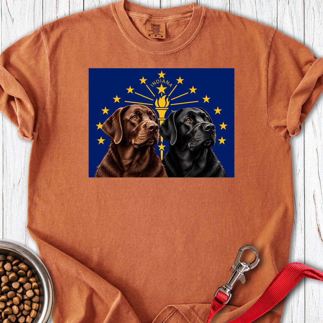 Black and Chocolate Labrador Indiana Flag Premium Tee Yam