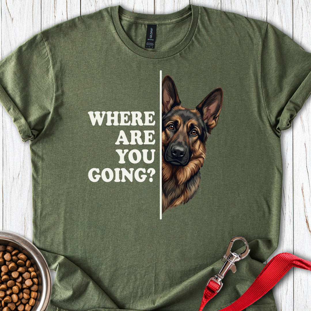 Black and Tan GSD Following Military Green