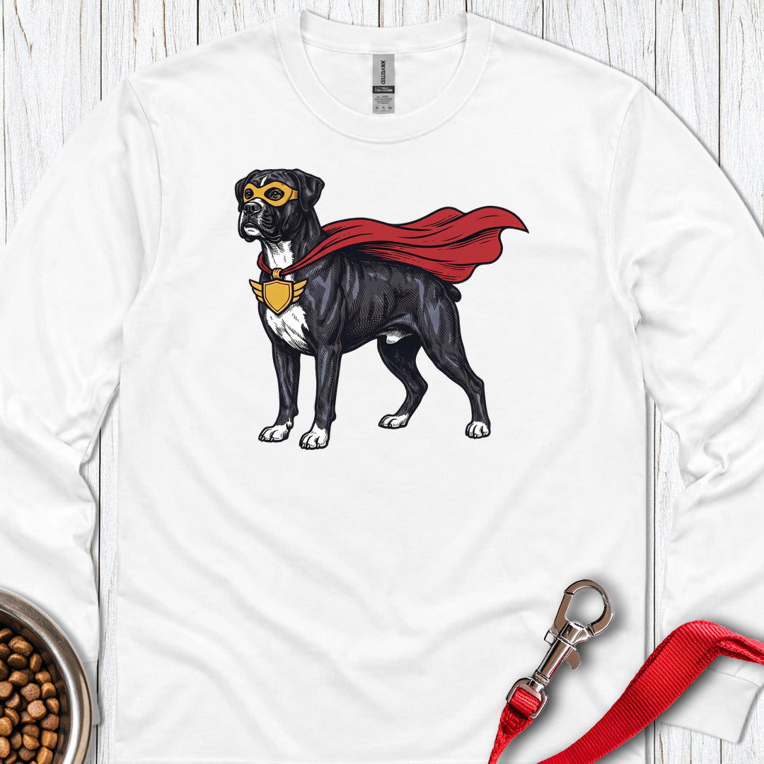 Black Boxer Superhero Long Sleeve White