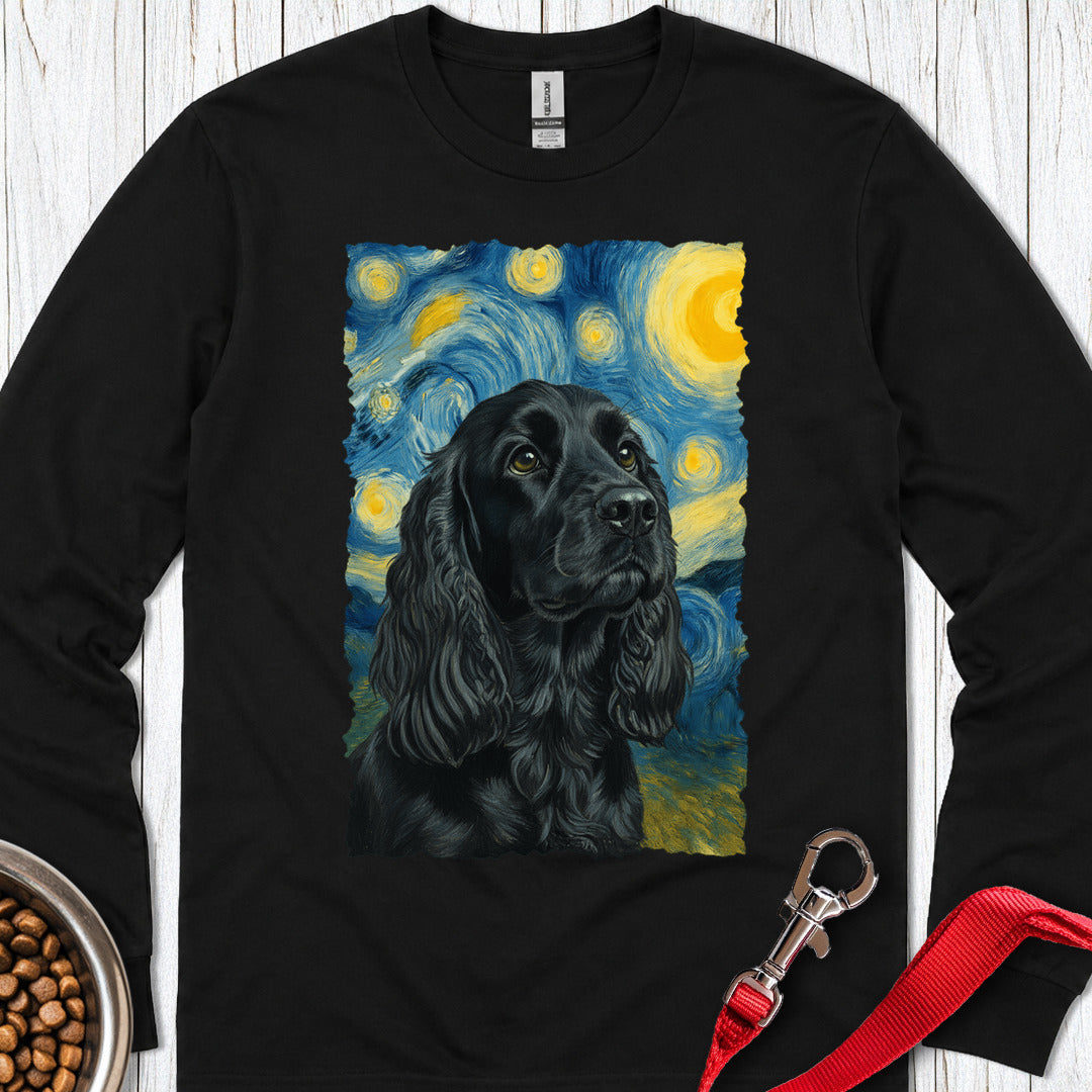 Black Cocker Spaniel Starry Night Long Sleeve — Black