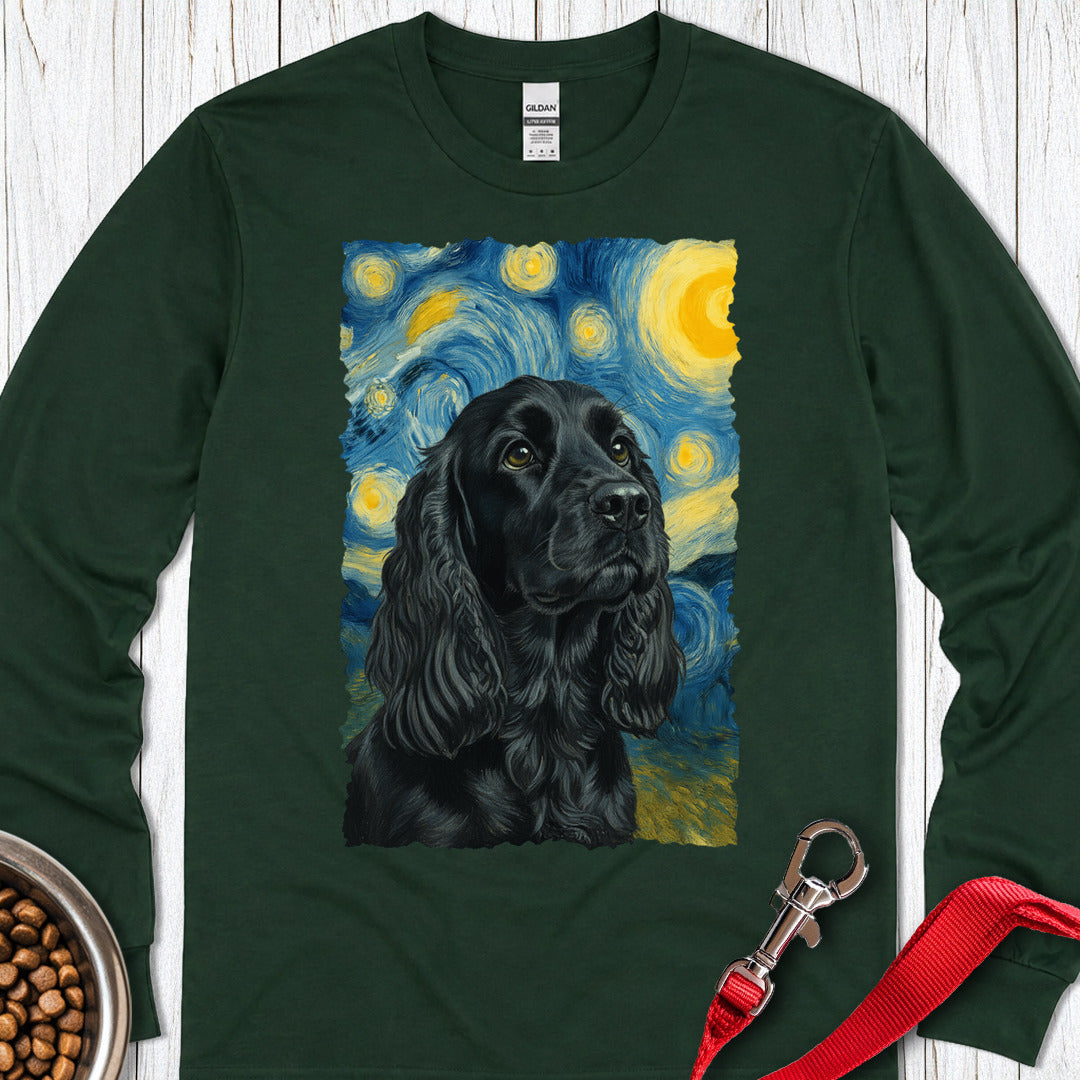 Black Cocker Spaniel Starry Night Long Sleeve — Forest Green