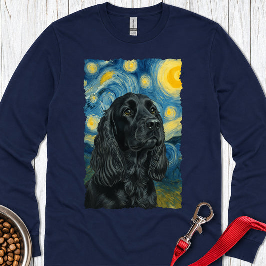 Black Cocker Spaniel Starry Night Long Sleeve — Navy