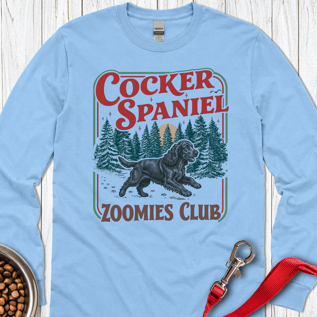 Black Cocker Spaniel Zoomies Club Long Sleeve — Carolina Blue