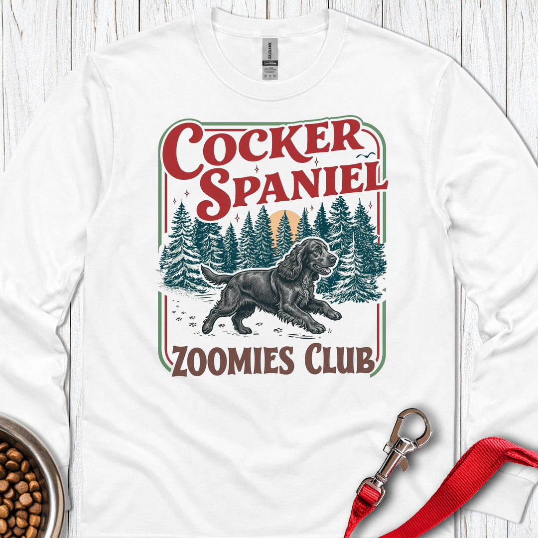 Black Cocker Spaniel Zoomies Club Long Sleeve — White