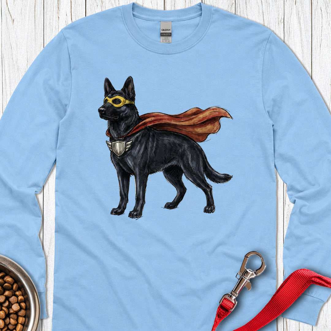Black German Shepherd Superhero Long Sleeve — Carolina Blue