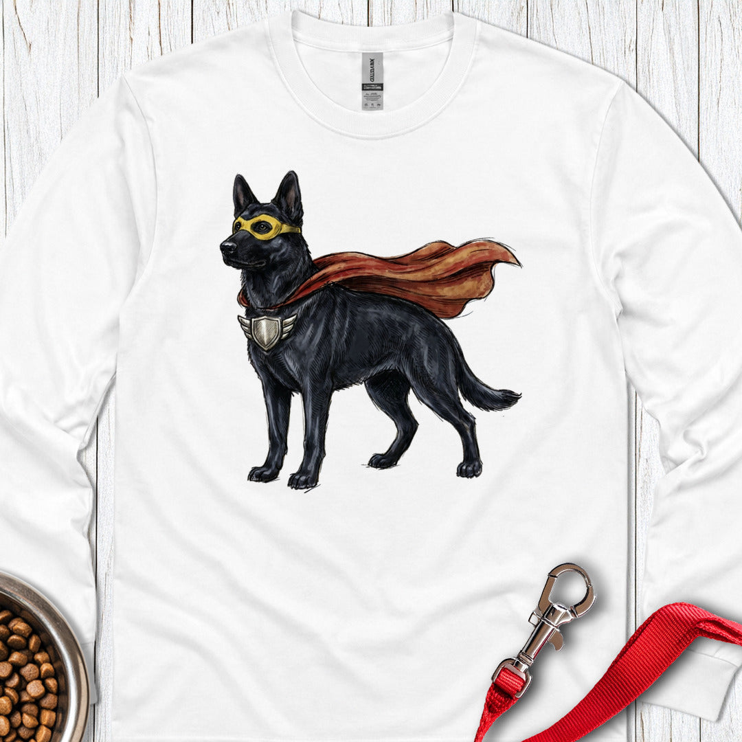 Black German Shepherd Superhero Long Sleeve — White