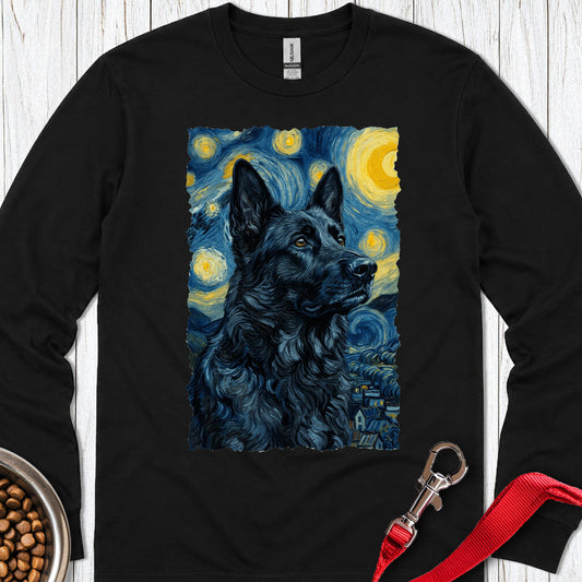 Black German Shepherd Van Gogh Long Sleeve — Black
